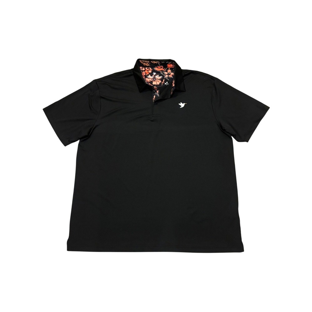 Mens Birdie Threads Black Polo Shirt Floral Trim Golf Size XXL The Punalu'u